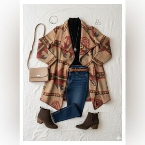 ❌SOLD❌Aztec Southwestern Duster Cardigan Medium Open Front Knit Blanket Coat